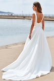 Chiffon White A Line Square Neck Boho Wedding Dress