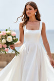 Chiffon White A Line Square Neck Boho Wedding Dress