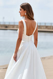 Chiffon White A Line Square Neck Boho Wedding Dress
