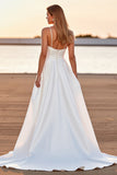 White Satin A Line Boho High-Low Wedding Dress