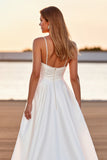 White Satin A Line Boho High-Low Wedding Dress