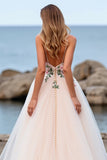 Blush A Line Tulle Boho Sweep Train Wedding Dress with Appliques