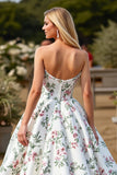 White Sweetheart A Line Sweep Train Wedding Dress with Flowers