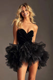 Strapless Ruffled Tulle A Line Little Black Dress