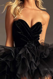 Strapless Ruffled Tulle A Line Little Black Dress