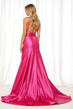 A Line Spaghetti Straps Long Fuchsia Prom Dress With Slit