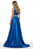 Royal Blue One Shoulder Long Prom Dress With Rhinestones
