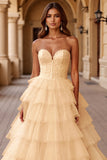 Blush Sweetheart Corset Tiered A Line Prom Dress