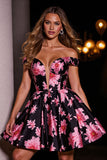 Print Floral Satin A Line Little Black Dress