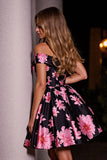 Print Floral Satin A Line Little Black Dress