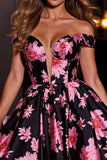 Print Floral Satin A Line Little Black Dress