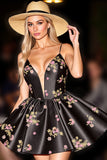 Floral Satin A Line Little Black Dress