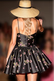 Floral Satin A Line Little Black Dress
