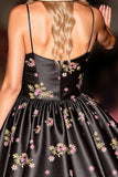 Floral Satin A Line Little Black Dress