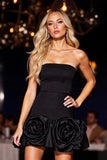 A Line Strapless Little Black Dress With 3D Flowers