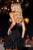 A Line Strapless Little Black Dress With 3D Flowers