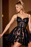 Corset A Line Little Black Dress with Appliques