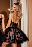 Corset A Line Little Black Dress with Appliques