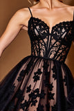 Corset A Line Little Black Dress with Appliques