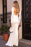 White Sheath Long Sleeve Formal Dress