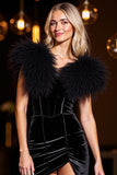 Velvet Little Black Dress with Feather