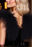 Velvet Little Black Dress with Feather