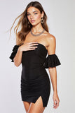 Bodycon Strapless Little Black Dress with Sleeves