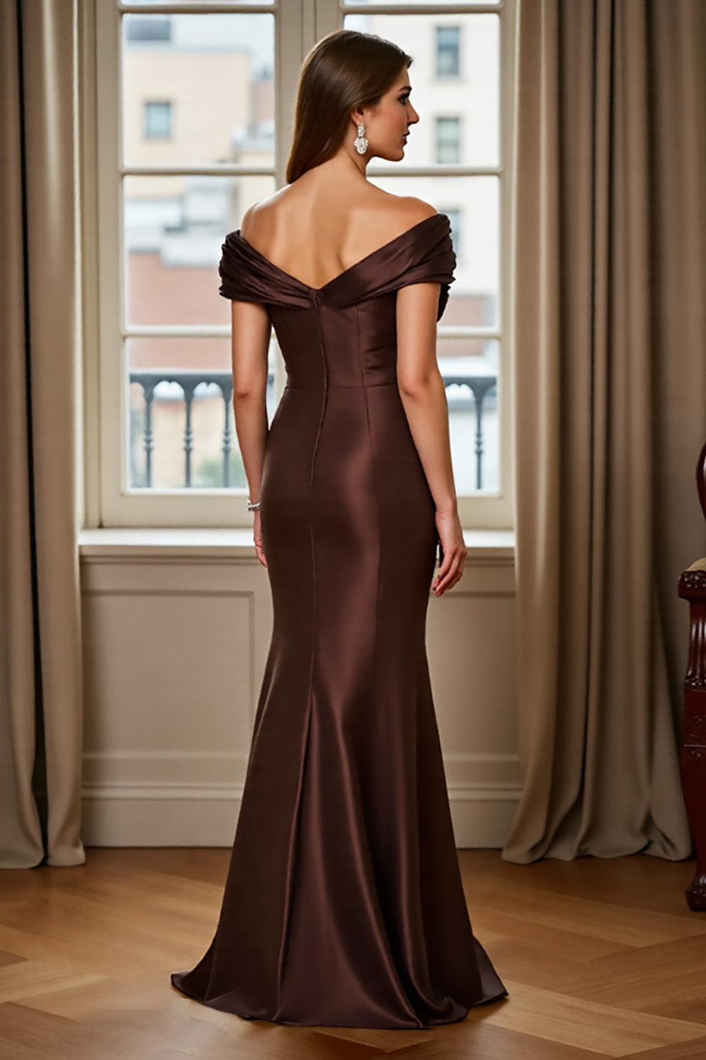 WEDTREND Women Brown Mother of the Bride Dress Mermaid Satin Off the Shoulder Formal Dress Wedtrend UK WEDTREND Women Brown Mother of the Bride Dress Mermaid Satin Off the Shoulder Formal Dress Wedtrend UK