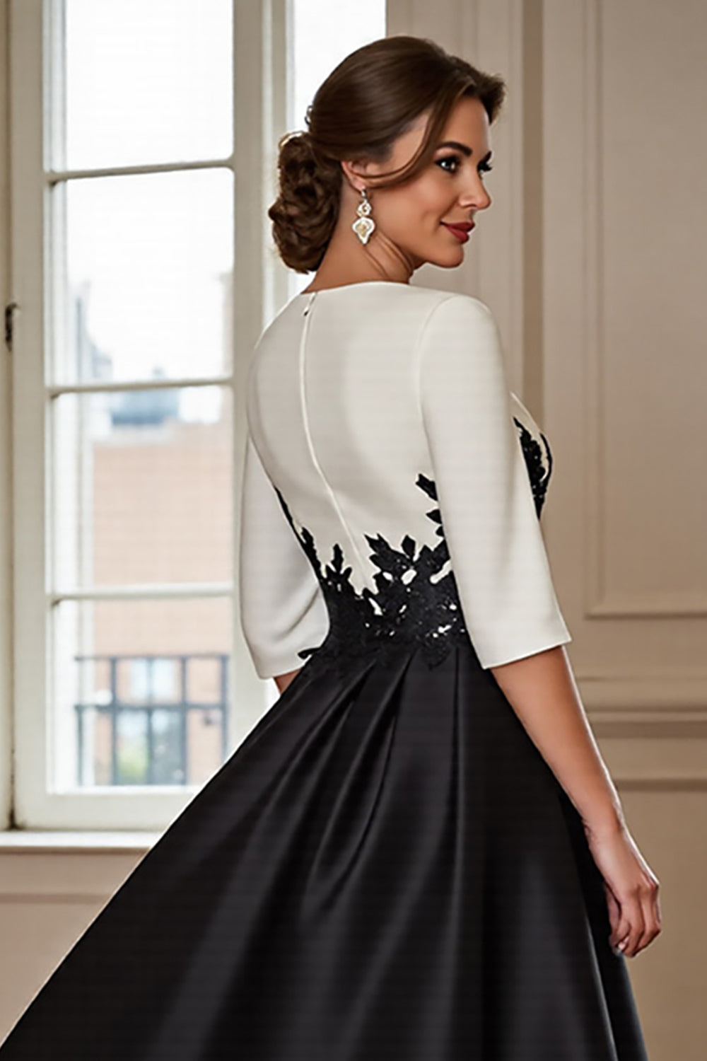 WEDTREND Women Black and White Mother of the Bride Dress with Appliques Half Sleeve A Line High Low Wedding Guest Dress Wedtrend UK WEDTREND Women Black and White Mother of the Bride Dress with Appliques Half Sleeve A Line High Low Wedding Guest Dress Wedtrend UK