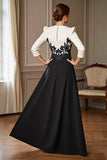 A Line Black Appliqued Mum of the Bride Dress with Slit