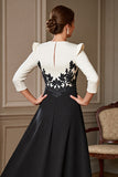 A Line Black Appliqued Mum of the Bride Dress with Slit