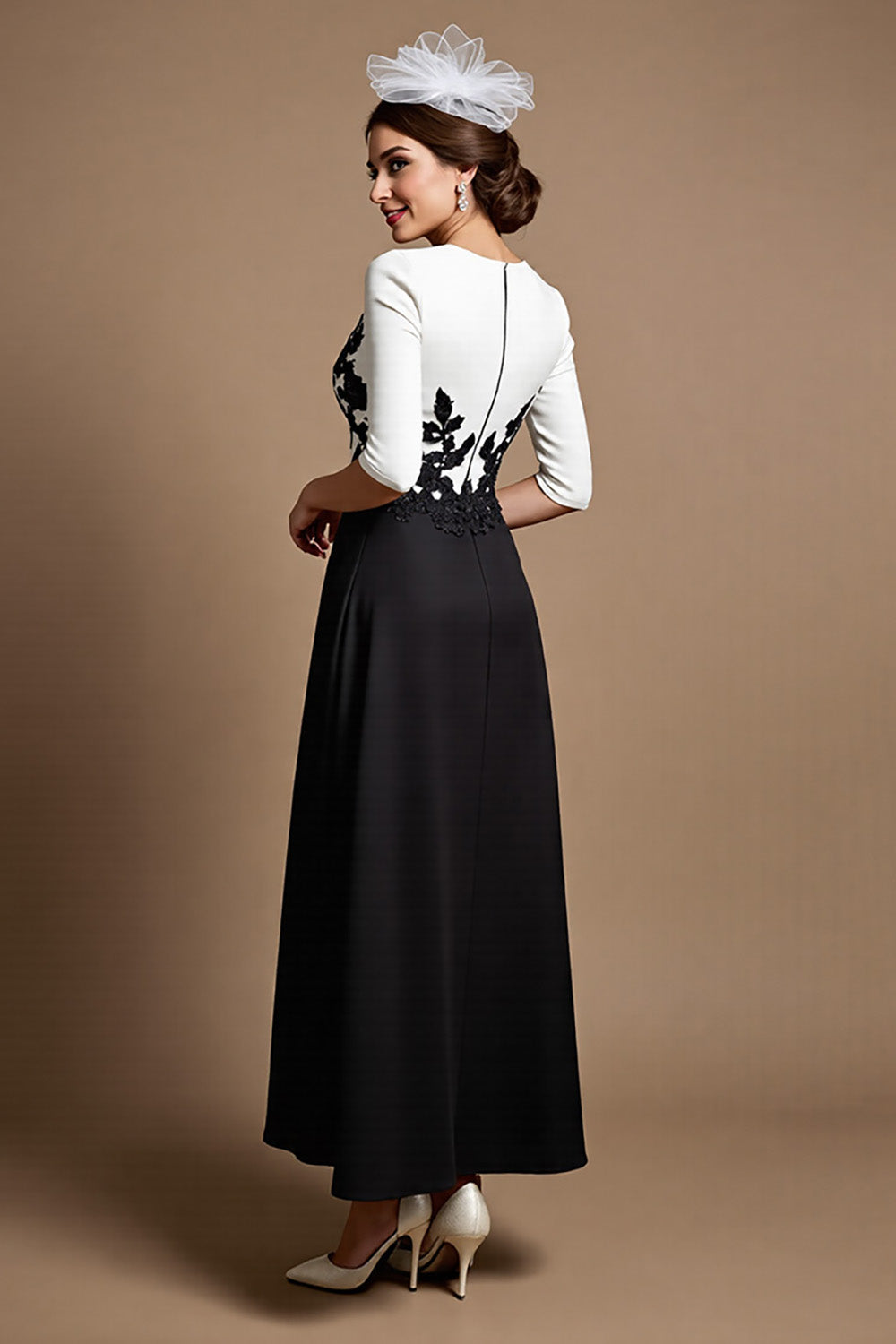 WEDTREND Women Black and White Mother of the Bride Dress with Appliques A Line V Neck Satin Midi Wedding Guest Dress Wedtrend UK WEDTREND Women Black and White Mother of the Bride Dress with Appliques A Line V Neck Satin Midi Wedding Guest Dress Wedtrend UK
