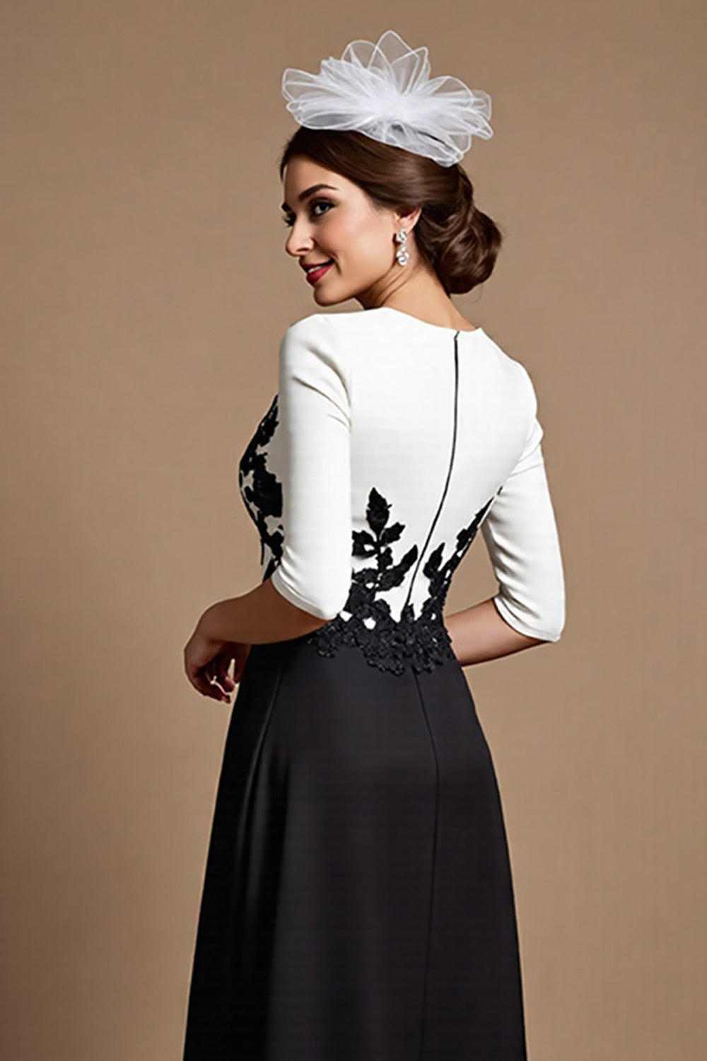 WEDTREND Women Black and White Mother of the Bride Dress with Appliques A Line V Neck Satin Midi Wedding Guest Dress Wedtrend UK WEDTREND Women Black and White Mother of the Bride Dress with Appliques A Line V Neck Satin Midi Wedding Guest Dress Wedtrend UK