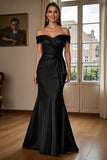 Off The Shoulder Satin Brown Mermaid Formal Dress With Draped Bow