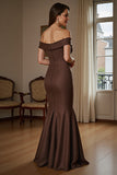 Off The Shoulder Satin Brown Mermaid Formal Dress With Draped Bow