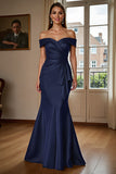 Off The Shoulder Satin Brown Mermaid Formal Dress With Draped Bow