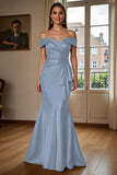 Off The Shoulder Satin Brown Mermaid Formal Dress With Draped Bow