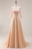 Apricot A Line V-Neck Appliqued Mother Of The Bride Dress With Sleeves