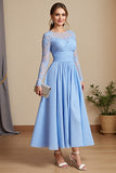 Sky Blue A Line Appliqued Mum of the Bride Dress