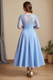 Sky Blue A Line Appliqued Mum of the Bride Dress