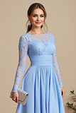 Sky Blue A Line Appliqued Mum of the Bride Dress