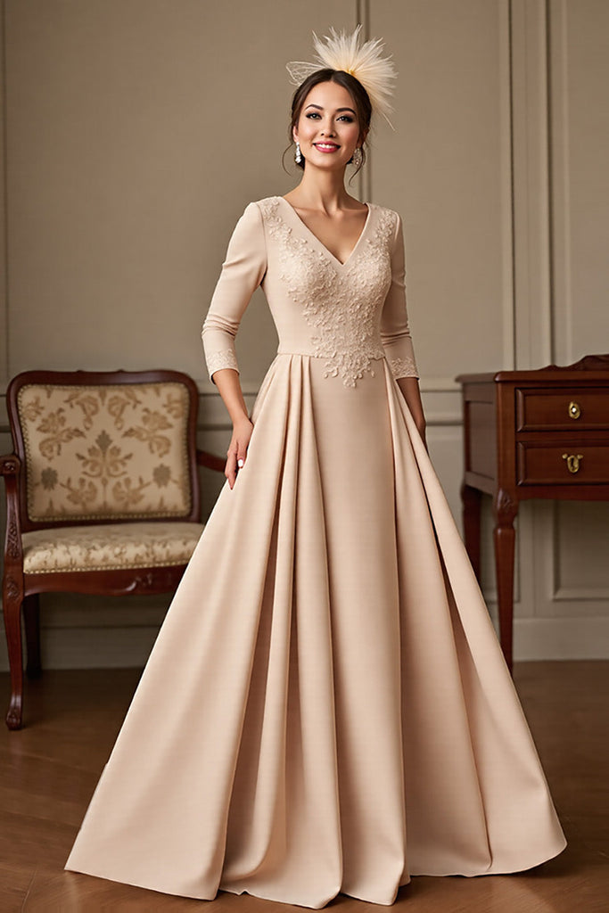 WEDTREND Women Apricot Mother Of The Bride Dress V Neck A Line Formal
