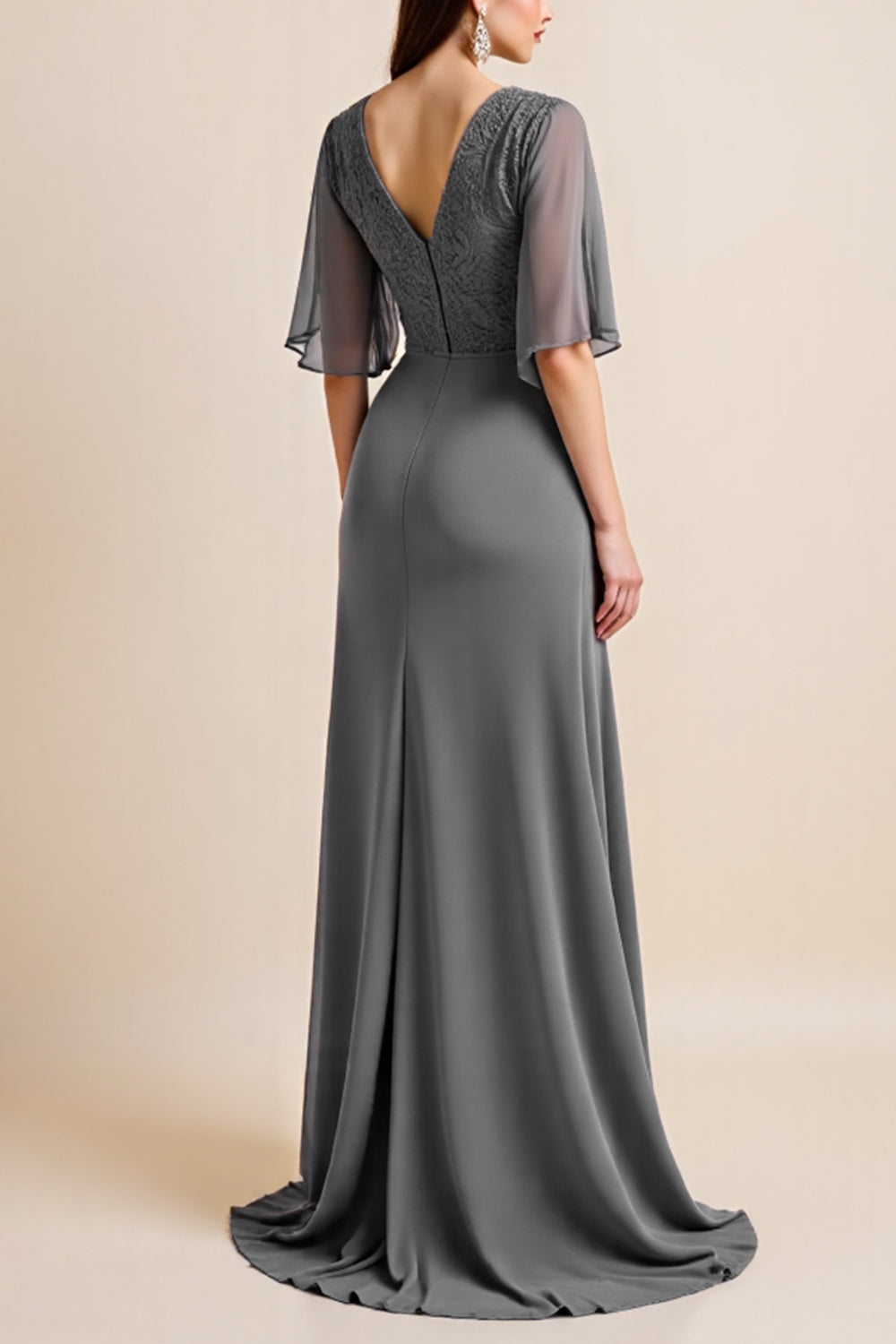 WEDTREND Women Steel Grey Mother Of The Bride Dress A Line V Neck Corset Half Sleeve Long Wedding Guest Dress Wedtrend UK WEDTREND Women Steel Grey Mother Of The Bride Dress A Line V Neck Corset Half Sleeve Long Wedding Guest Dress Wedtrend UK