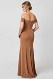 Brown Off the Shoulder Mermaid Long Mother of the Bride Dress with Ruffles