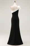 Black One Shoulder Mermaid Satin Long Formal Dress