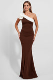Black One Shoulder Mermaid Satin Long Formal Dress