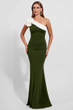 Black One Shoulder Mermaid Satin Long Formal Dress