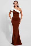 Black One Shoulder Mermaid Satin Long Formal Dress