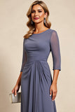 Chiffon Ruched Grey Mum of the Bride Dress with 3/4 Sleeves
