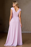 Candy Pink A Line Ruffled Long Mother of the Bride Dress with Slit